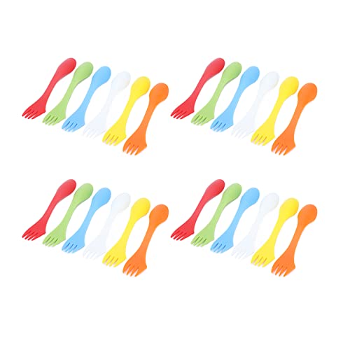 Yosoo Health Gear Juego de Cucharas y Tenedores Reutilizables 3 en 1, Utensilios de Plástico ABS Resistentes Al Calor, Paquete de 4, 7 Pulgadas, Agarre Cómodo, Resistente a Pliegues para Niños,