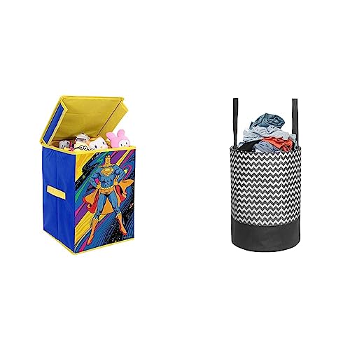 Image of Superman Rectangular Foldable Laundry Toy Organizer & Storage Box with Top Lid (Large, Blue- SBB SM1) & PrettyKrafts Laundry Bag for Clothes, collapsible I sundry storage,(45 l),(BLACK & WHITE)