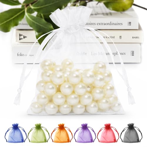 ANZNKU 50 Pcs White Organza Bags 34 Small Mesh Gift Bag with Drawstring