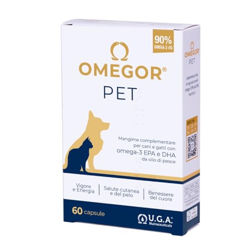 OMEGOR Pet Omega 3 per Cani e Gatti con EPA e DHA da Olio di Pesce Purificato - 60 Capsule di Omega3 IFOS Certificato per la Salute del Pelo e delle Articolazioni del tuo Pet