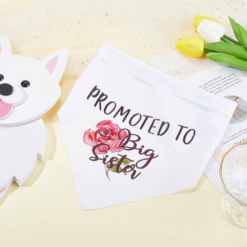 CRASPIRE Promoted to Big Sister Dog Bandana Rose Flower Wedding Pet Bandana White Triangle Pet Dog Scarf Engagement Wedding Announcement Photo Props Collars Accessories for Pet Dog Lovers Gifts - Image 3