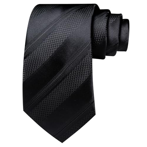 Image of Barry.Wang Tie Sets for Men Silk Stripe Necktie Woven Checkered Handkerchief Cufflinks Formal Business Wedding