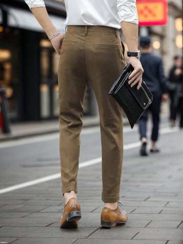 SweatyRocks Men's High Waist Fold Pleated Crop Suit Pants Work Office Business Long Trousers with Pockets2