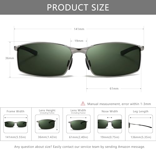 Image of SUNGAIT Ultra-Lightweight Polarized Sunglasses Men for Driving Fishing Golf, Rectangular Metal Frame with Spring Hinge