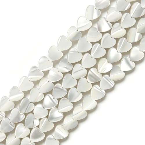Image of HAAMIIQII Natural White Mother of Pearl Shell Beads 8mm Heart Shape Semi Precious Stone Loose Gemstone Beads for Jewelry Making Strand 15 Inch (48-50pcs)
