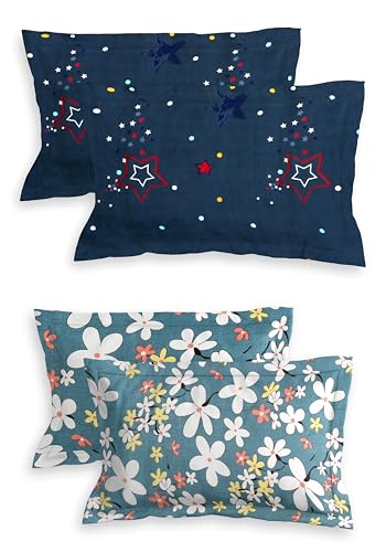 Image of RD TREND Glace Cotton Assorted Pillow Cover Set of 2 (4 Pcs) - Premium 210 TC, Standard Size 18 inchx28 inch | Soft & Breathable Floral Printed Design for Bedroom |Bluestar&Tea