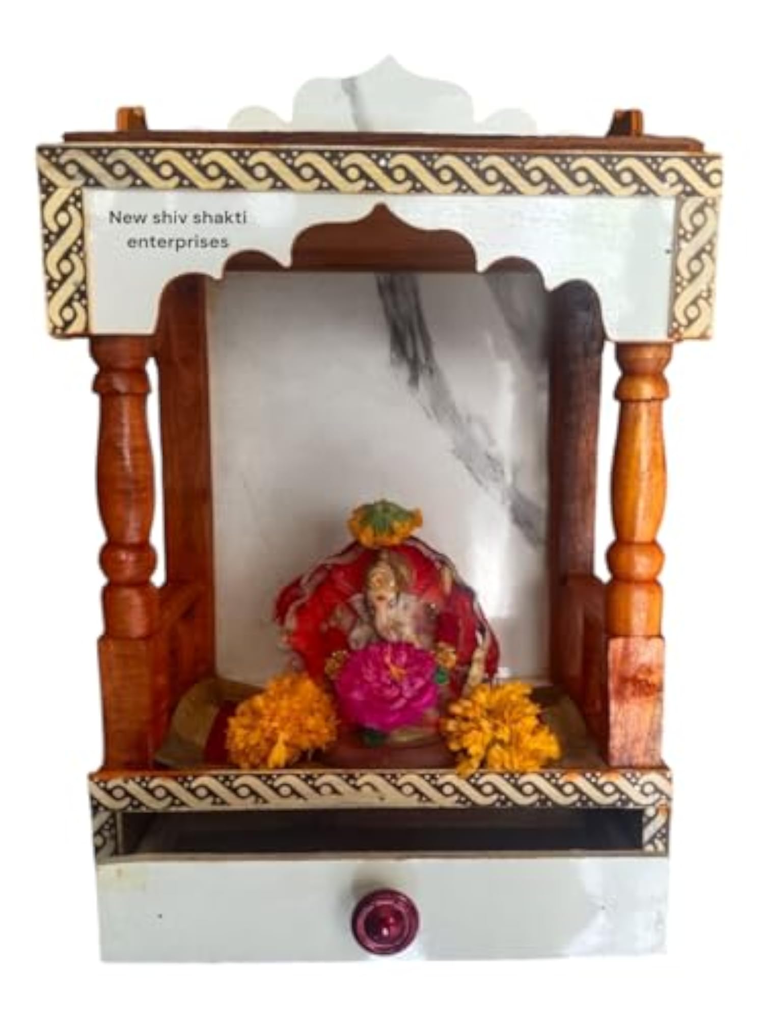Wooden Home Temple with Drawer, Traditional Design