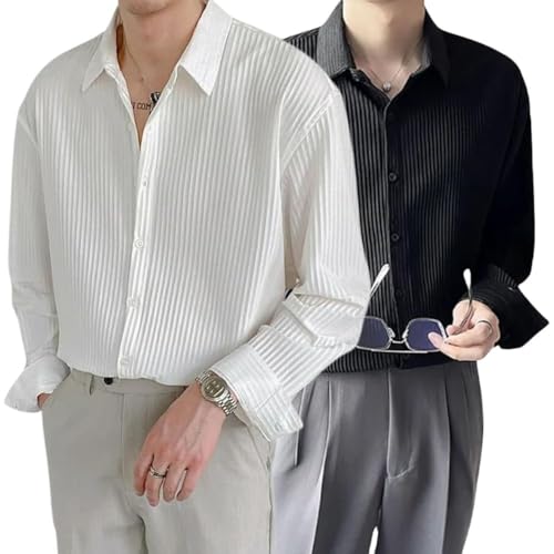 Image of GRECIILOOKS Men's Formal Button Down Shirt - Slim Fit Polycotton Shirt's for Men | Textured Full Sleeve| Business & Meeting Ready (Available in Plus Size)