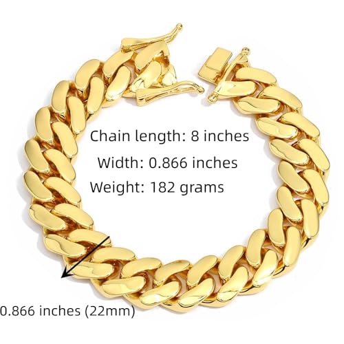 Men's pure 18K gold Cuban Miami 22mm wide bracelet specially designed for men to wear with dominance, perfect men's gift for Father's Day, Christmas and other occasions2