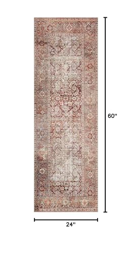 Loloi Layla Collection LAY-11 Cinnamon/Sage 2'-0" x 5'-0" .13" Thick Accent Rug, Soft, Durable, Vintage Inspired, Distressed, Low Pile, Non-Shedding, Easy Clean, Printed, Living Room Rug