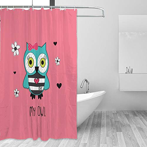 Rideau de douche haute qualité polyester imperméable hibou rose 72x72