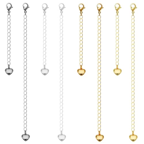 8 قطع من وصلات تمديد القلائد بالوان متعددة للنساء، مجموعة تمديد سلسلة سوار لا تسبب الحساسية، وصلات مجوهرات فضية ذهبية عيار 14 قيراط عيار 18 قيراط، مجموعة تمديد سلسلة 2 انش و4 انش للقلائد والاساور