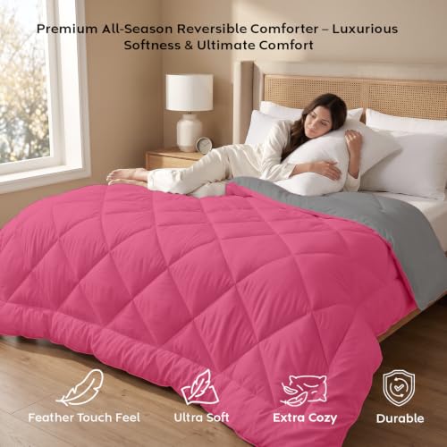 Image of AYKA Reversible Comforter 220 GSM Microfiber Reversible AC Comforter /Blanket for Winter /Quilt /Duvets for King Size Double Bed Comforter (90 * 100, Pink & Grey)| TC - 220