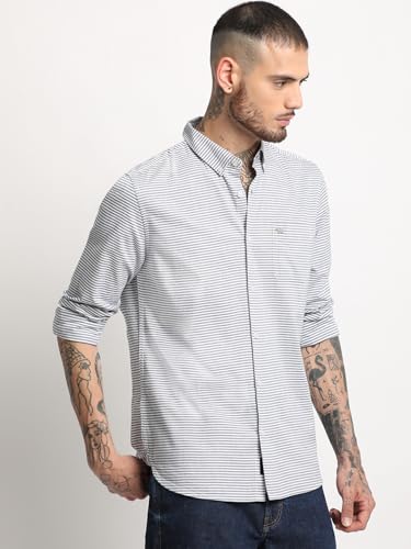 Image of THE BEAR HOUSE Men's Cotton Striped Slim Fit Casual Shirt