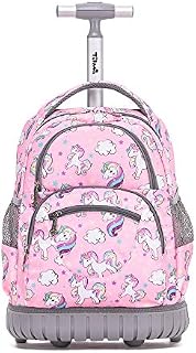 Tilami Rolling Backpack 16 Inch School College Travel Carry-on Backpack Boys Girls, Pink