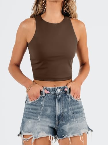 Image of EFAN Women's Double Lined Racerback Crop Tank Top | High Neck Slim Fit Sleeveless Workout Top, No-Bra Essential for Gym, Yoga & Going Out