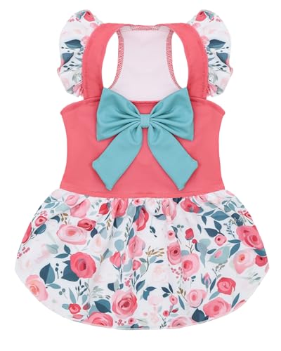 Image of CuteBone Dog Dress for Small Dogs Girl, Floral Summer Dresses with Bow & Ruffle Sleeve, UPF50+ Sun Protection, Cute Pet Clothes for Puppy for Birthday Wedding Party Beach ZSFX08S