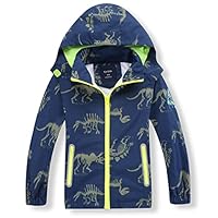IjnUhb Boys Girls Rain Jacket,Kids Waterproof Hooded Raincoat,Lightweight Toddler Zip up Rain Coat,Navy Bones Dino 5years