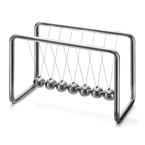 Newton Pendel Newton Cradle mit 7 Kugeln aus Edelstahl - Klassisches Kugelstoßpendel Unendlichkeitspendel für Büro & Schreibtisch Physik Dekoration Schwungzeit bis 40 Sekunden Perpetuum Mobile