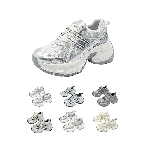 Women's Fashion Platform Trail Sneakers, Leather & Mesh Options, Soft & Breathable, Anti-Collision Toe, Multi-Material Paneling, Trendy Casual Outdoor Shoes