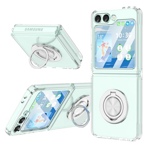 Designed for Galaxy Z Flip 7 FE/ 6 Case with Ring Kickstand (Work with Magnetic Car Mount) Compatible with Samsung Flip 6 Sim Protective Phone Case Clear Cover for Z Flip 6 5G - Clear - image 1
