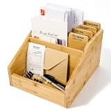 Hiwhy Bamboo Mail Organizer, 5-Section Countertop Mail Holder