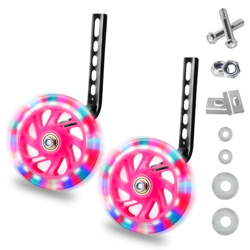 QKTYB Kids Bike Stabilisers, Bicycle Training Flash Wheels for Kids, Bike Stabilizers for Childs Support Wheels for 12 14 16 18 20 Inch (1 Pair)