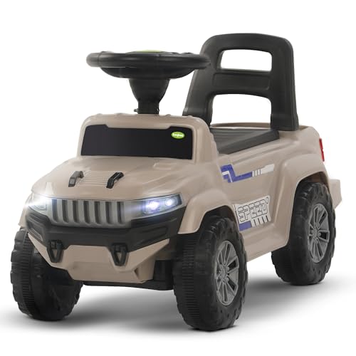Image of Baybee Speedy Baby Ride on Car for Kids | Push Rideons Toys Car with Music & LED Light | Portable Ride on Jeep with Backrest & Storage Basket | Kids Car to Drive 1-3 Years Boys Girls (Desert)