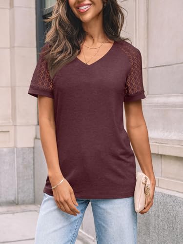 AUTOMET Womens Summer Short Sleeve T Shirt 2025 V Neck Tops Spring Vacation Lace Blouses Dressy Casual Fashion Clothes2