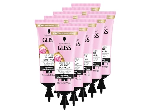 Gliss SOS-Intensiv-Kur Liquid Silk (10x 15 ml), Haarkur intensiviert den natürlichen Glanz und die Geschmeidigkeit, wirkt schon nach 1 Minute Einwirkzeit