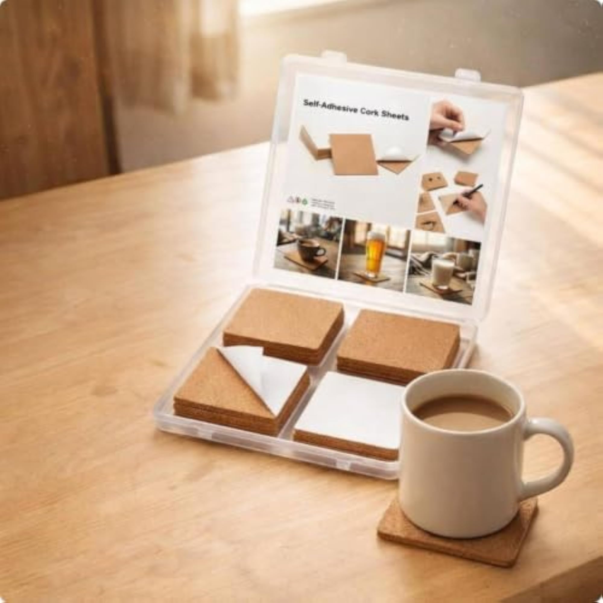 50 Pieces Peel-and-Stick Self-Adhesive Cork Tile DIY Friendly