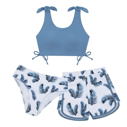 Image of Weixinbuy Girls Swimsuit Bikini Set 3 Piece Kids Tropical Print Swimwear