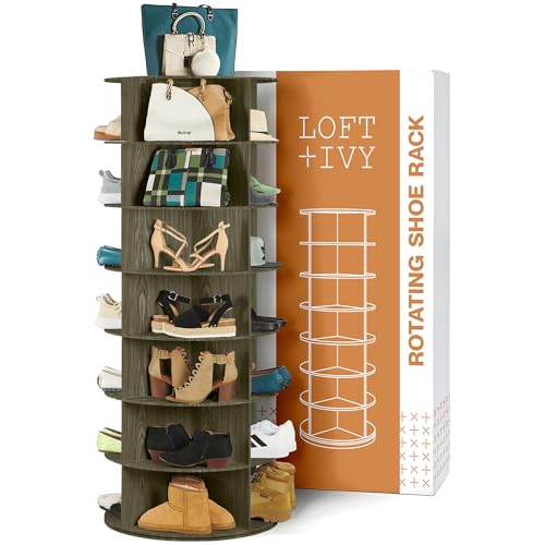 LOFT + IVY 7 Tier Rotating Shoe Rack Tower – 360° Spinning Storage Organizer, Modern Round Shoe Carousel for Closet, Entryway, Bedroom – Space Saving Rotating Lazy Susan Storage Tower
