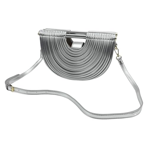 Image of Elegant Half Round Chinc Woven PU Leather Lou Top Handle Bag for Women Formal Evening Clutch Purses