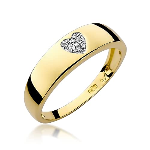 Herzförmiger Damenring aus Gold mit 0,03 Karat Diamanten, 14 Karat Gold (585) | Goldring mit Box | Goldring für Damen (Gelbgold, 63 (20.2)) Herzförmiger Damenring aus Gold mit 0,03 Karat Diamanten, 14 Karat Gold (585) | Goldring mit Box | Goldring für Damen (Gelbgold, 63 (20.2))