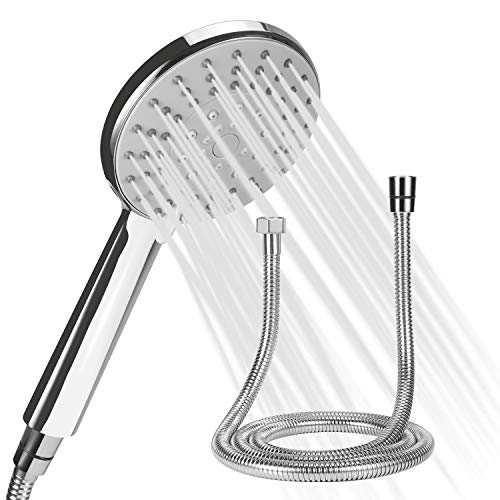 Shower Head with Hose, ERAVSOW Universal Adjustable Replacement Shower Head with 5 Mode Function High Pressure Water Saving, 150cm Metal Shower Hose for Bath Shower, ABS +Electroplating Technology