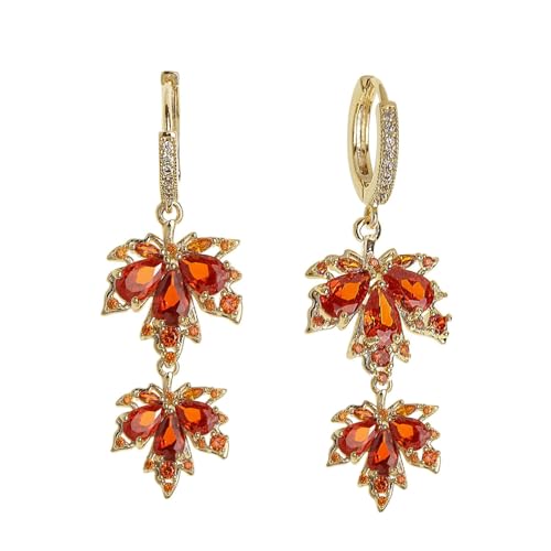 Fall Earrings for Women Red Maple Leaf Earrings Crystal Leaf Earrings Autumn Earrings for Women Fall Thanksgiving earrings Jewelry Accessories
