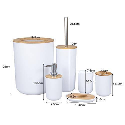 ZEENEEK Bathroom Accessories Set, 6pcs Bathroom Accessories Toothbrush Holder, Toothbrush Cup, Soap Dispenser, Soap Dish, Toilet Brush Holder,Trash Can, for Home, Apartment, Dormitory etc - Thumbnail 2