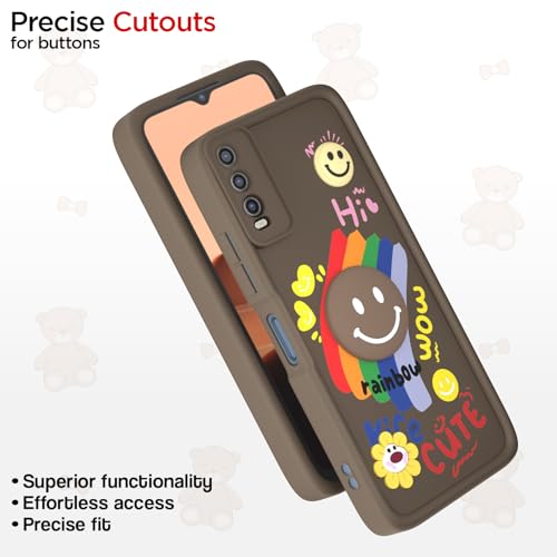 Image of Pikkme Back Cover for Vivo Y12s / Y20 / Y20i / Y20G | Soft Silicone| Cute Rainbow Smile & 3D Cartoon Flower Design | Shockproof Raised Camera Protection Bumper Case (Brown)
