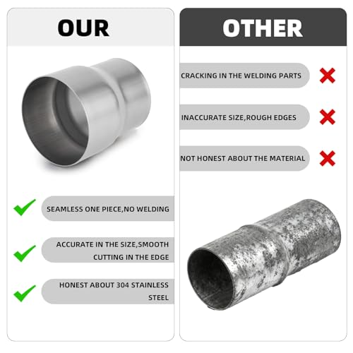 Image of Exhaust Adapter Connector 3 inch ID to 3.5 inch OD, A-KARCK Exhaust Pipe Reducer 4 inch Overall Length 304 Stainless Steel