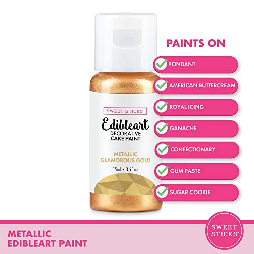 Image of Sweet Sticks Edible Art Decorative Cake Paint 0.5 Ounce (15 Milliliters), Metallic Glamorous Gold