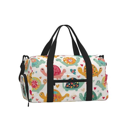 Sac de sport étanche grand format avec imprimé tortues mignonnes et florales