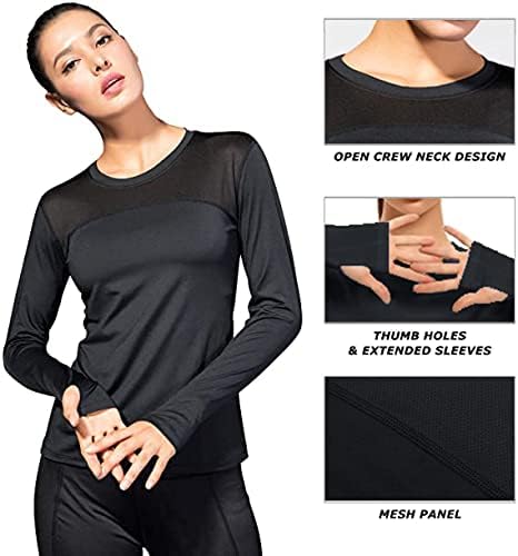 WANAYOU Women's 3 Pack Compression Shirts Long Sleeve Yoga Athletic Running T Shirt
