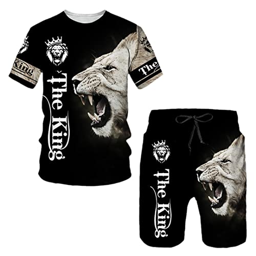 Ensemble t-shirt homme lion féroce 3D pour un look streetwear d'été