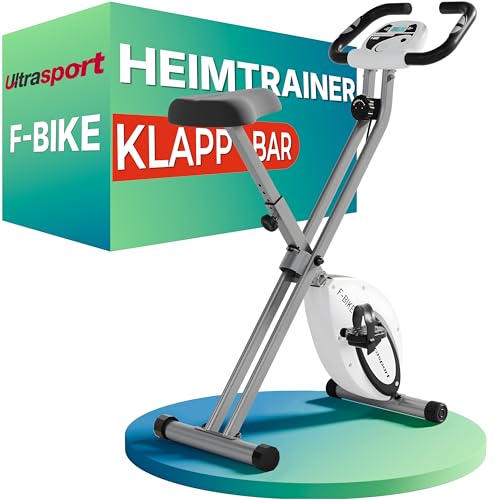 Ultrasport Heimtrainer Fahrrad Klappbar I Hometrainer Fahrrad Klappbar Extra Leise bis 130 KG mit Komfort-Sattel I Fitnessbikes, Indoor Bike, Trimmrad, Weiß-Silber