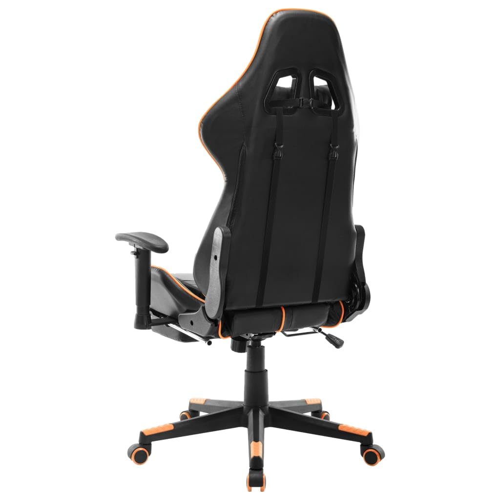 Ergonomischer Gaming-Stuhl mit Fußstütze Schwarz Orange Kunstleder verstellbar für Büro Homeoffice Esport Jugend PC Setup