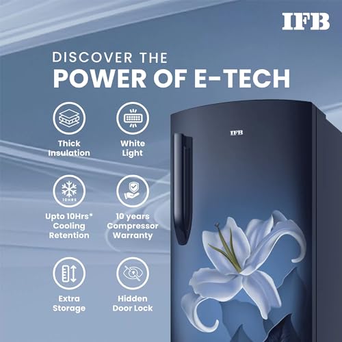 Image of IFB 197L 5 Star Direct Cool Single Door Refrigerator (IFBDC-2235DBBED, Midnight Blue Bloom, Advanced Inverter Compressor, Extraordinary Storage, Humidity Controller With Base Drawer)
