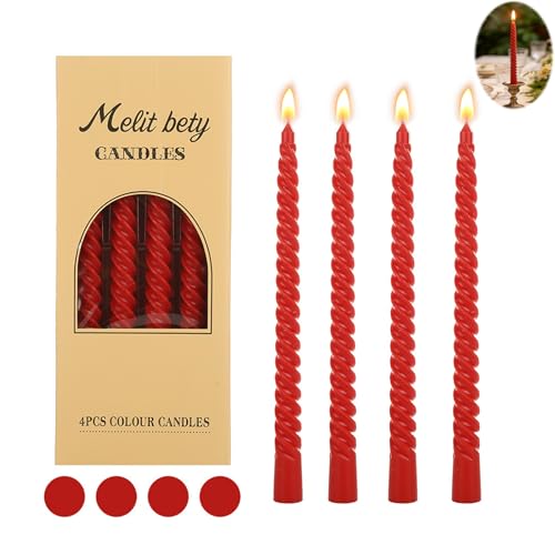 10 Inch Taper Candles Set of 4 Unscented Dripless Dinner Candles Long Burning Candles for Candle Holders Wedding Party and Home Decor (Red)