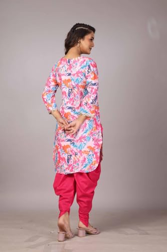 Image of Floral Print Cotton Kurta and Dhoti Set for Women Designer
