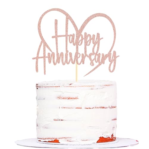 Sumerk 1 PC Happy Anniversary Cake Topper Wedding Anniversary Cake Toppers 50th Wedding Anniversary Cake Decorations Anniversary Party Decoration Rose Gold